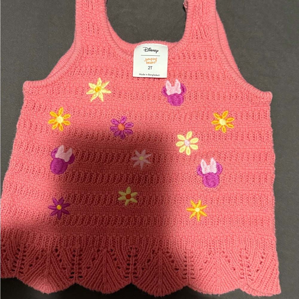 Disney Pink Knit Tank with Floral Embroidery